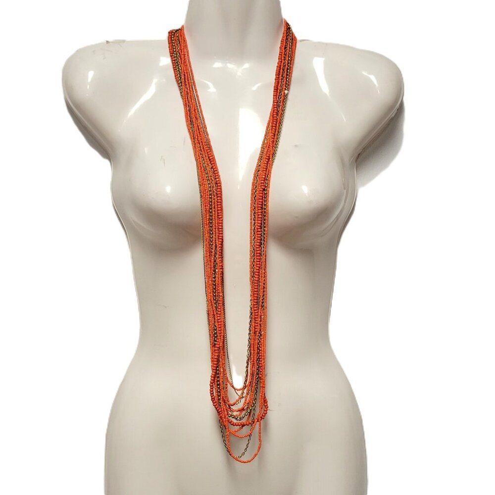 Multistrand Orange Long Necklace